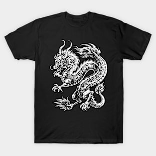 Chinese dragon art in linear style T-Shirt